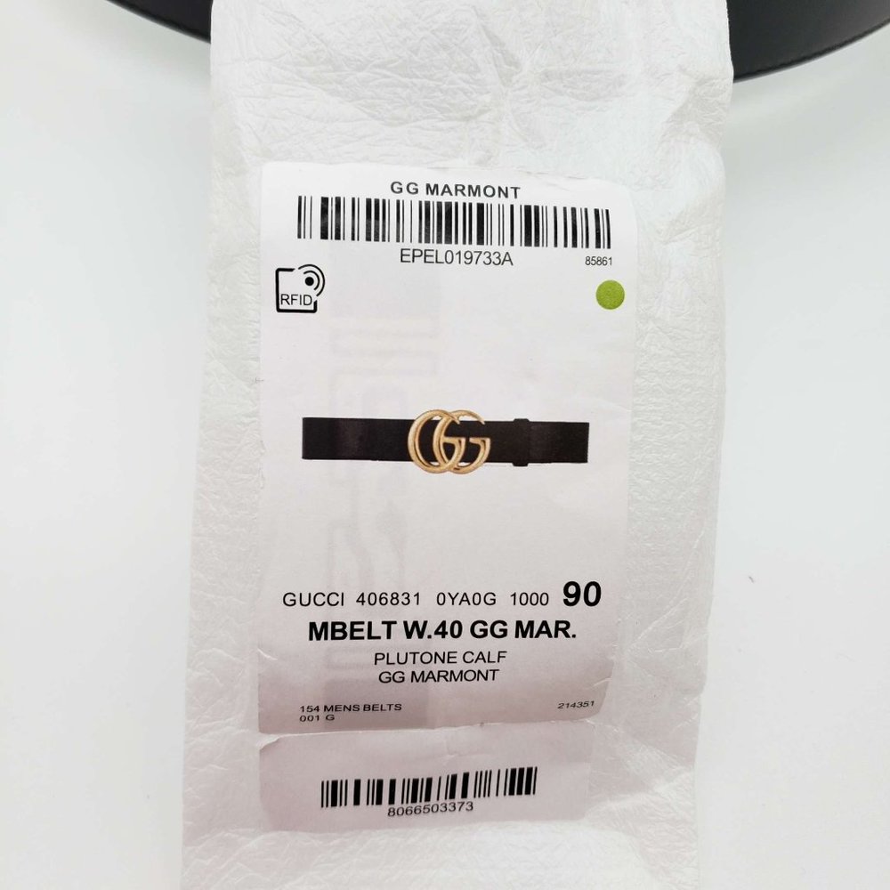 100% Authentic Gucci GG Marmont Leather Black Belt with Shiny Gold Buckle New - Picture 8 of 9